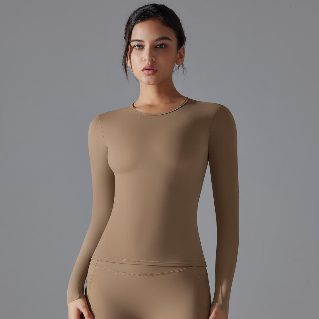 Auroth Long Sleeve Yoga Top Gym Sports Shirts Women Solid Color Running Shirts Slim Stretch Fitness Top