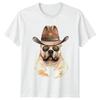 Bulldogge Cowboy Hut Herren T Shirt Hund Western Vintage Washed Breathable Versatile Fashion Stretched Slightly Casual Unisex