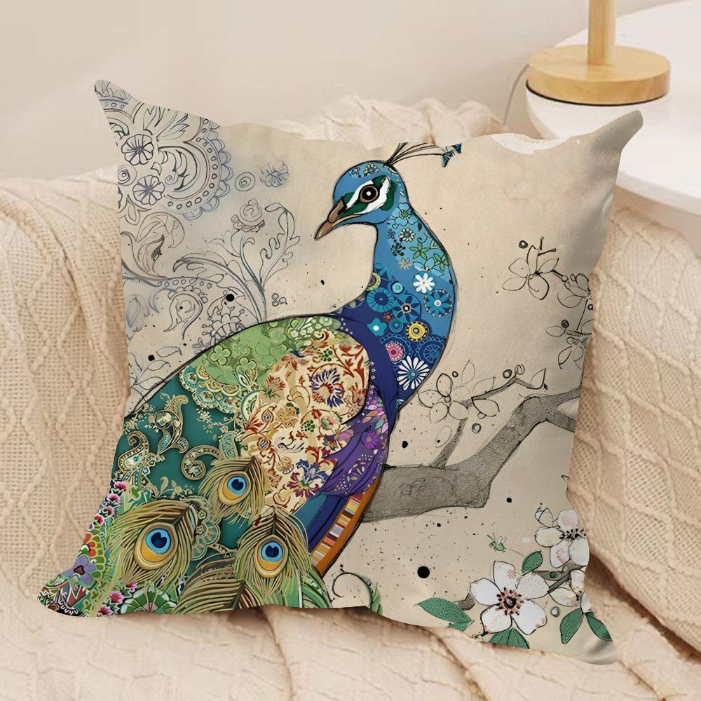 Watercolor Art Pattern Cushion Cover Silky Short Plush Sofa Pillow Cover Hidden Zipper Soft Dustproof Case for Home Decor