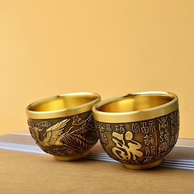 İyi Şanslar Anka Kuşu Silindir Süsleme Geleneksel El Oyması Pirinç İçki Bardağı Pirinç Feng Shui Kase Masaüstü Dekorasyonu
