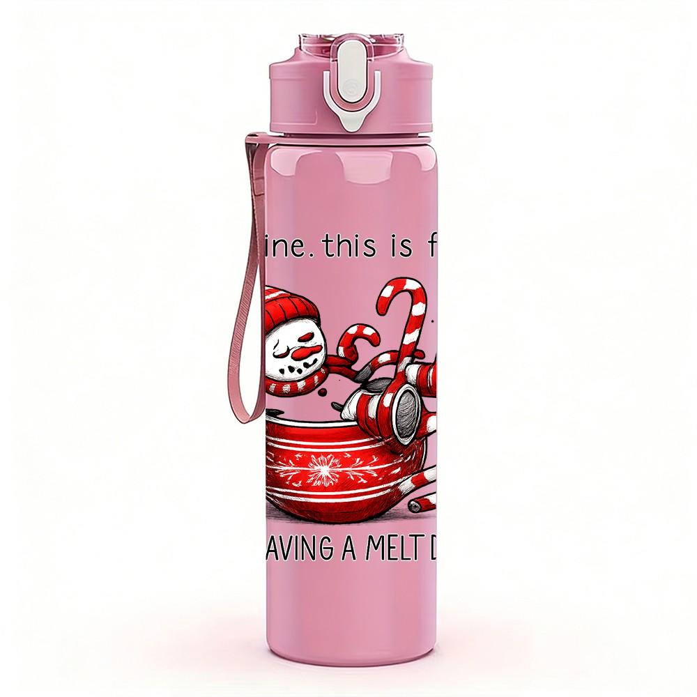 1PC Santa Snowman Hot Cocoa Art 750ml Color Plastic Sports Water Bottle Leakproof Flip Straw Lid Suitable for Sports Office Home Use