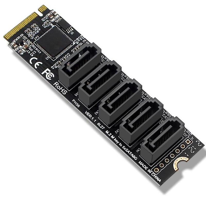 M.2 Nvme Pci-E Pcie X4 X8 X16 To 5 Port 3.0 Sata Adapter Card Riser Iii Asm1166 6Gb/S Chassis Server Pc Computer Expansion