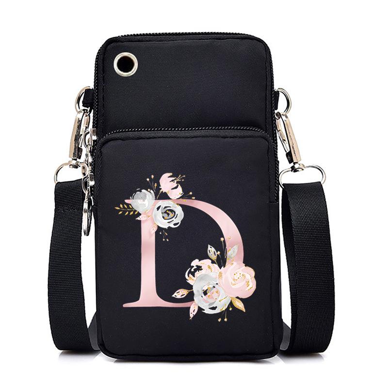 Letter Printing Black Oblique Span Bag Casual Portable Multi-Function Mobile Phone Bag