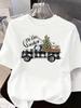 (Asian Size) Plaid Truck Trend O-neck T Shirt Short Sleeve T-shirts Merry Christmas Fashion Women's Top Print Casual New Year Clothing Graphic Tee