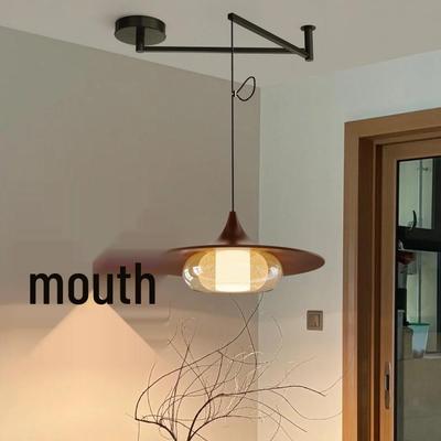 Asian-Inspired Walnut Pendant Light with Swing Arm for Dining Table