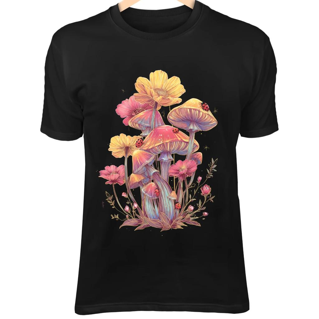 Enchanted Mushroom Cluster - Pink & Yellow Flowers, Ladybugs & Fantasy Glow