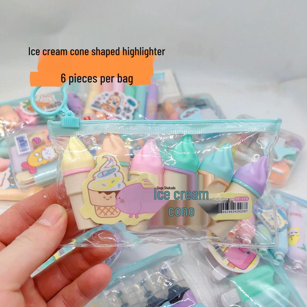 Fluoreszierender Eiswaffel-Markerstift - Niedlich, Bunt, Tragbarer Textmarker für Schüler & Tagebücher