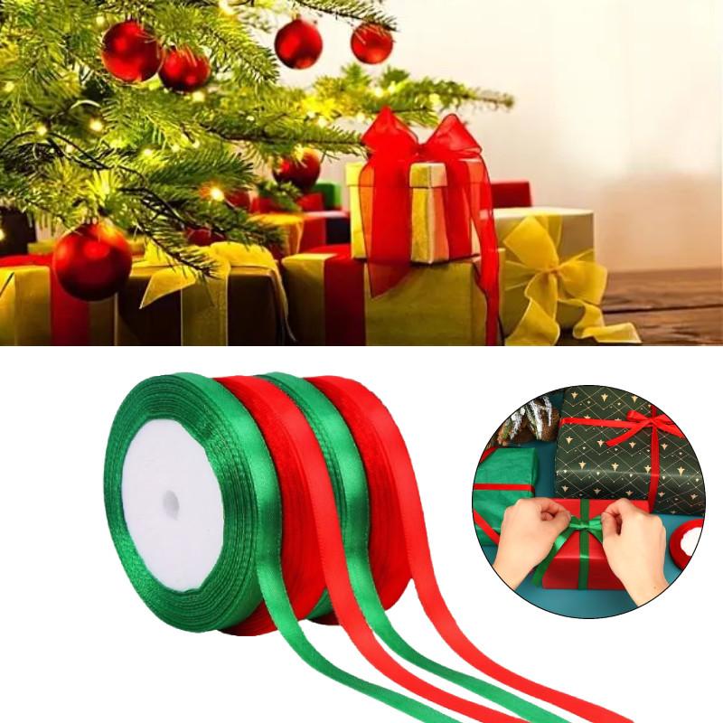 Christmas Ribbon 4pcs Red Green Wrap Bandage Diy Bow Wedding Card Gift Decor Box