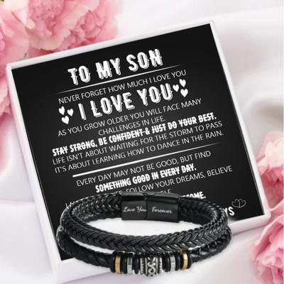 Stainless Steel Bracelet Son Gifts From Mom Dad, Birthday Christmas Gifts For Son Message Card Gift Box