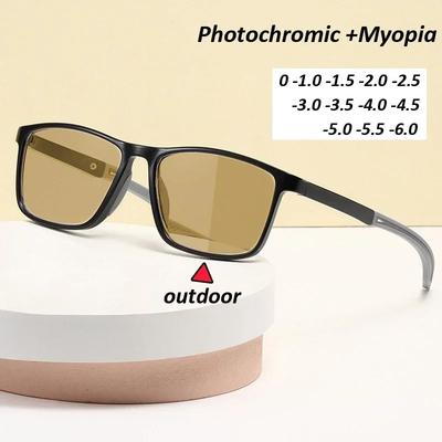 Ultralight Photochromic Glasses For Women Male Vintage Sports Color Changing Sunglasses Finished Myopia Eyewear 0 To -4.0