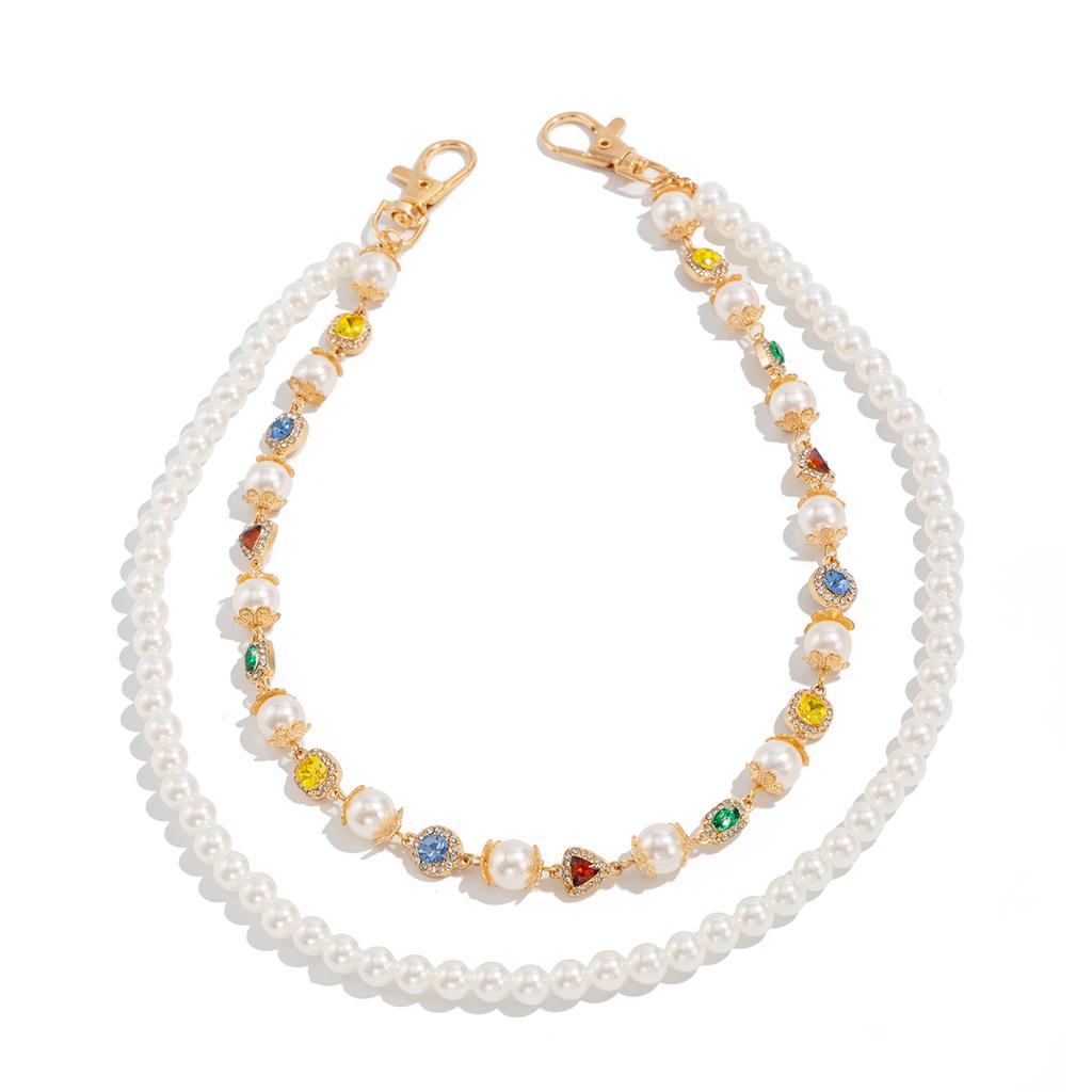 Ingemark Hip Hop Imitation Pearl Colorful Rhinestone Jeans Pants Chain Men Trend Creative Metal Pendant Bag Chain Couple Jewelry
