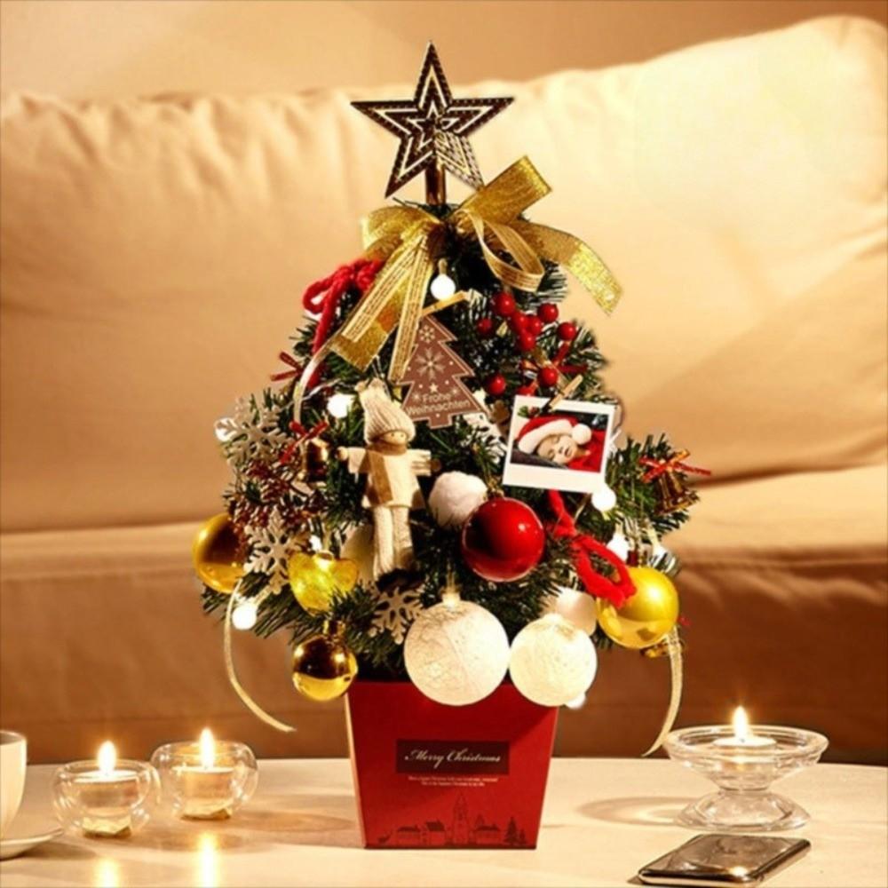 Jingle Bell Tabletop Artificial Christmas Tree Ribbon Bow Festive Party Supplies Home