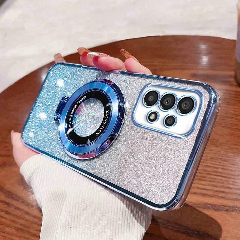 Glitter Plating Holder Silicone Case For Samsung Galaxy A17 A07 A56 A36 A26 A25 A55 A35 A52 A53 A15 A06 A33 A16 Stand Cover