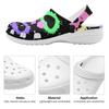 White EVA Clogs with Neon Cross Print, Lightweight Slip On Garden Shoes, Breathable Beach Sandals, Indoor Outdoor Slippers for Men Women