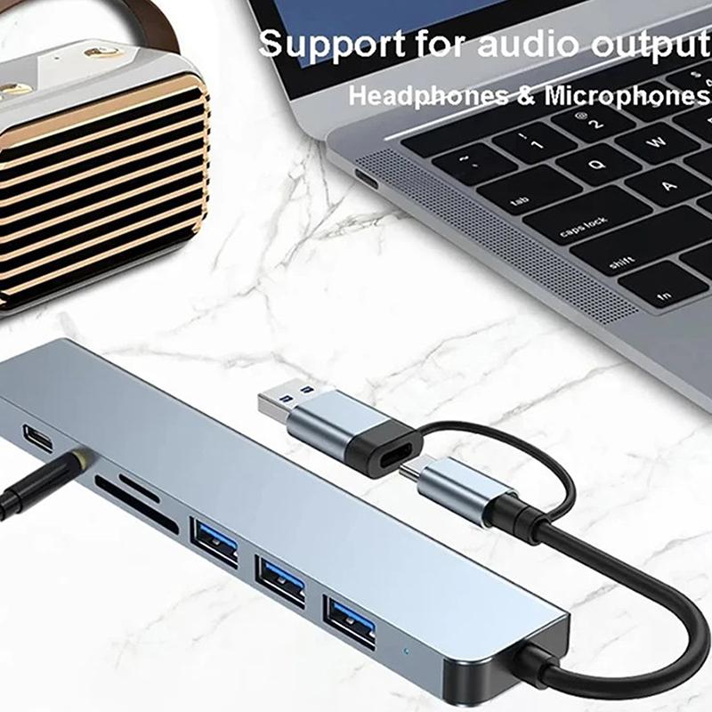 Usb C Hub Usb Splitter 8 In 1 Usb Extender With 4 Usb Port 1 Usbc Port Tf/Sd Card Reader Audio Output Compatible For Macbook