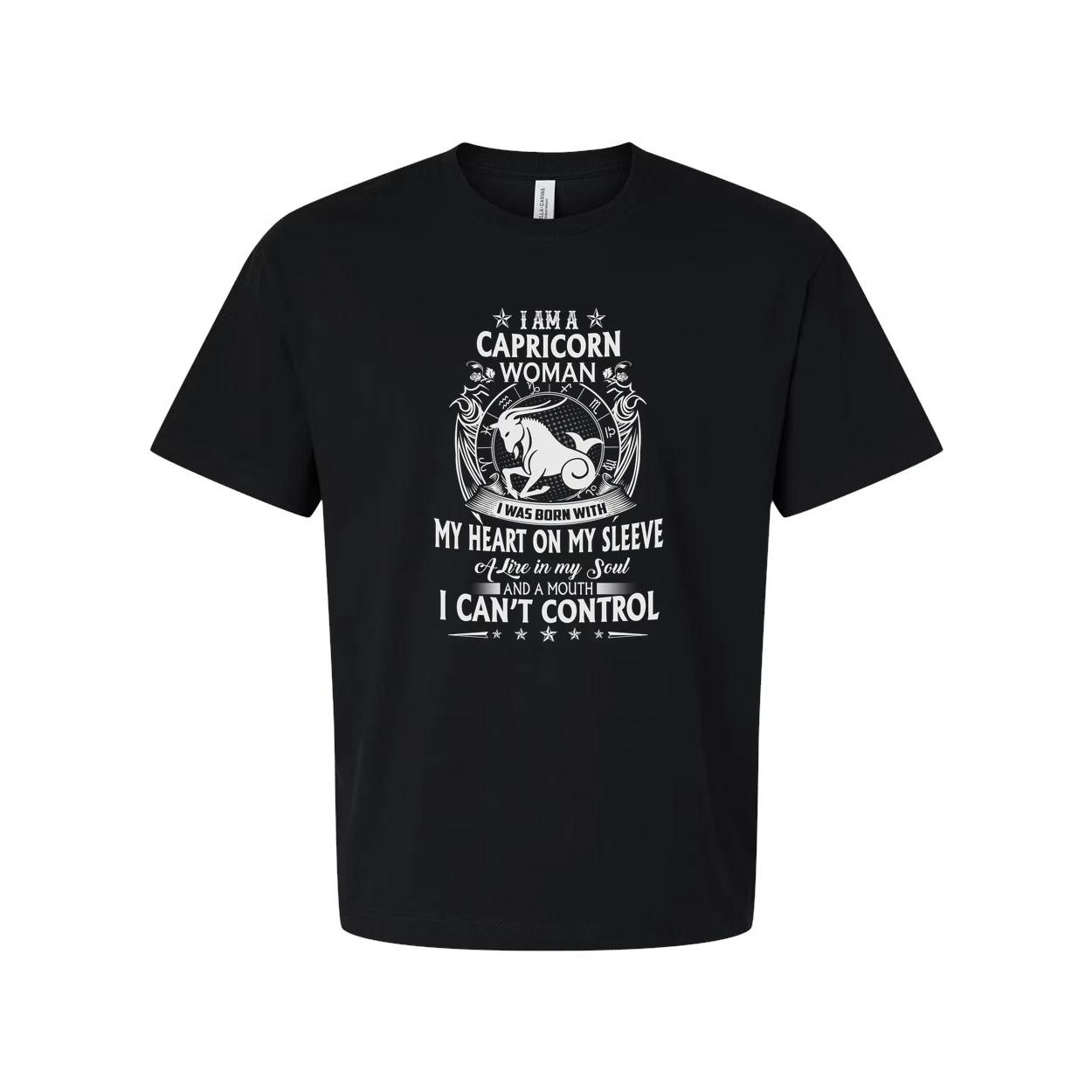 Capricorn Woman Zodiac Graphic T Shirt With Heart On Sleeve And Symbolic Art Des 4XL