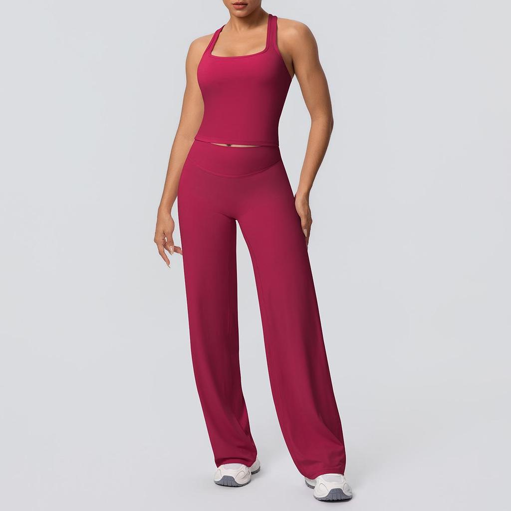 Brushed Lettering Racerback Sports Vest and Quick-Drying Yoga Pants Set