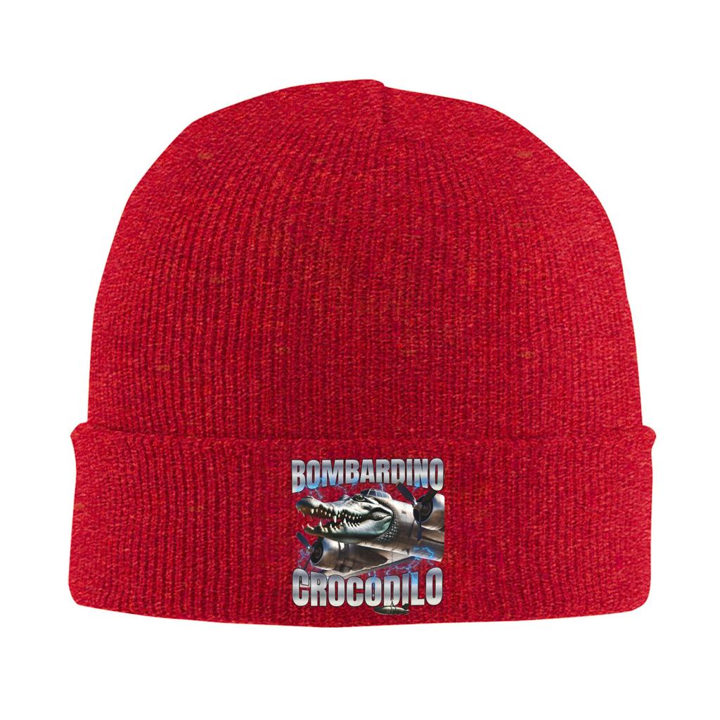 Italienischer Brainrot Bombardino Crocodilo Strickmütze Beanie Mützen Kpop Warm Weich Herren Damen Mützen Frühling Mützen Geschenkidee
