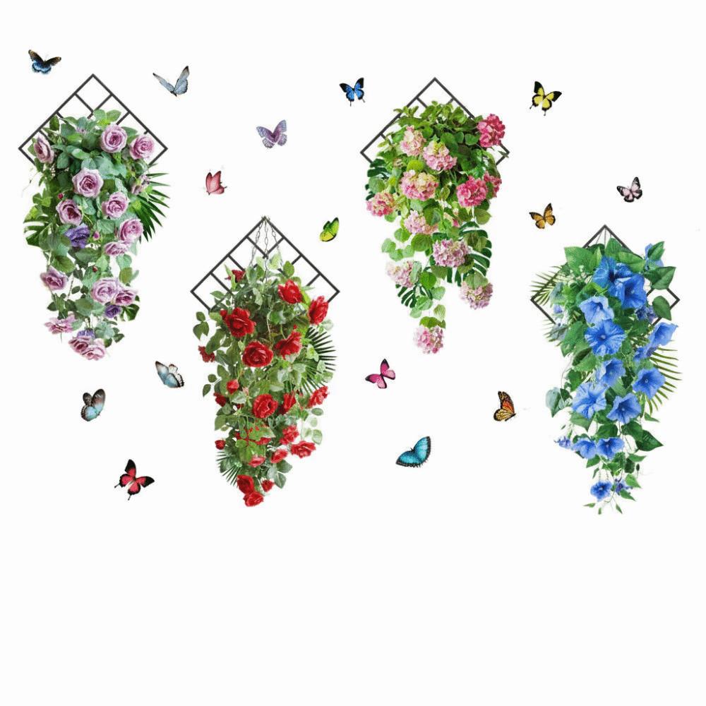 Flower & Butterfly Wall Sticker Multicolor Beautifual Decals  Background Wall