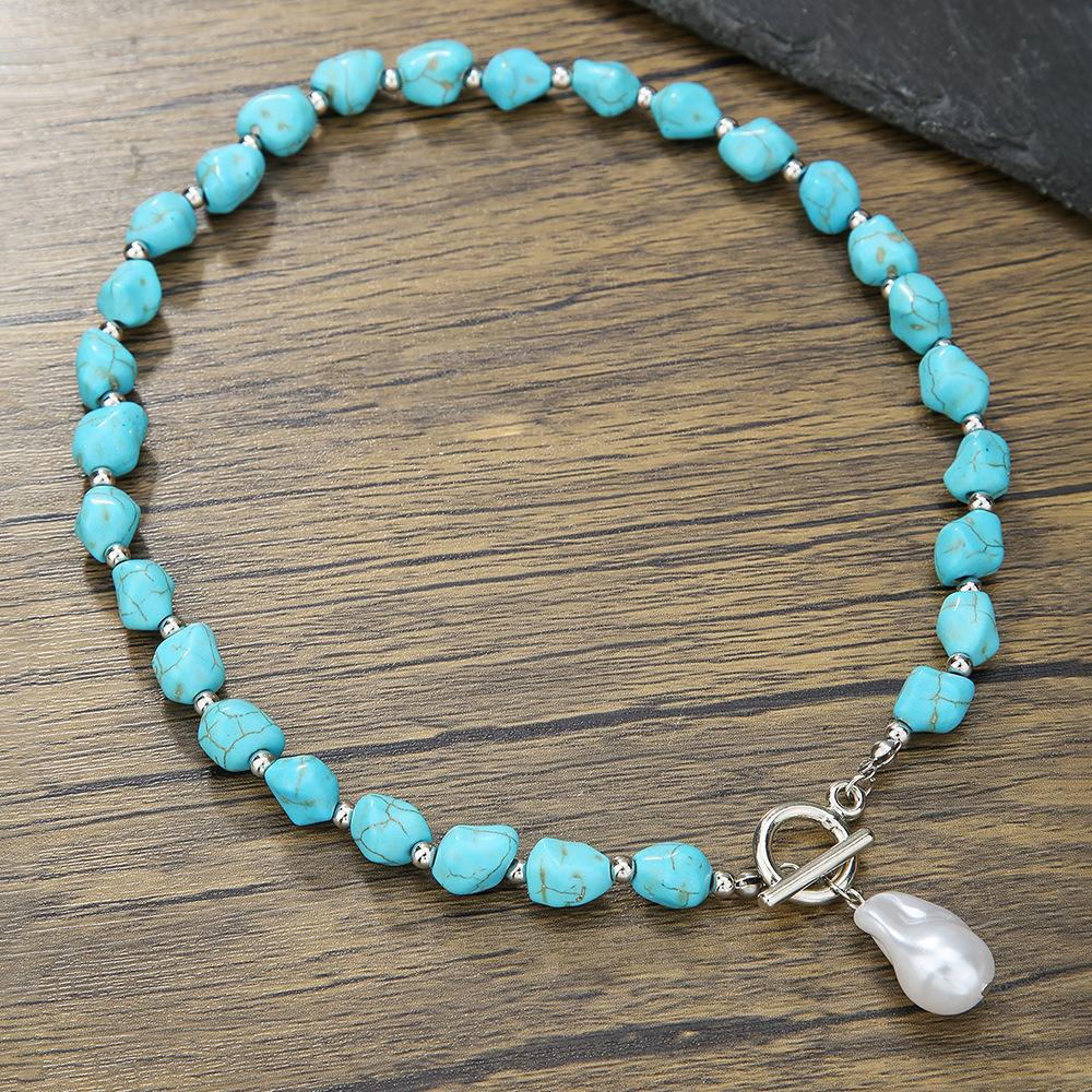 Handmade Punk Men's Turquoise Necklace Small Hip Hop Jewelry Natural Stone Pendant