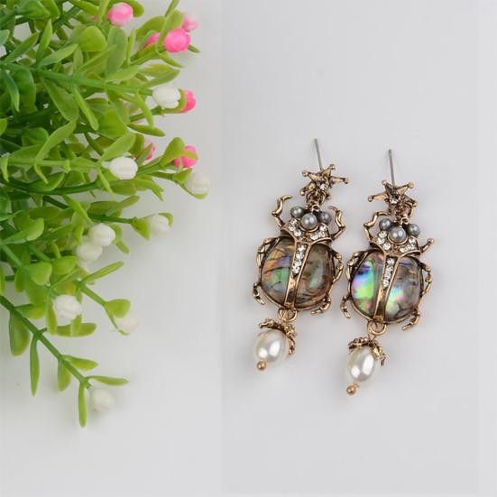 Damen-Ohrstecker, Marienkäfer, Kunstperle, Strass, baumelnd, Ohrstecker, Schmuck, Geschenk