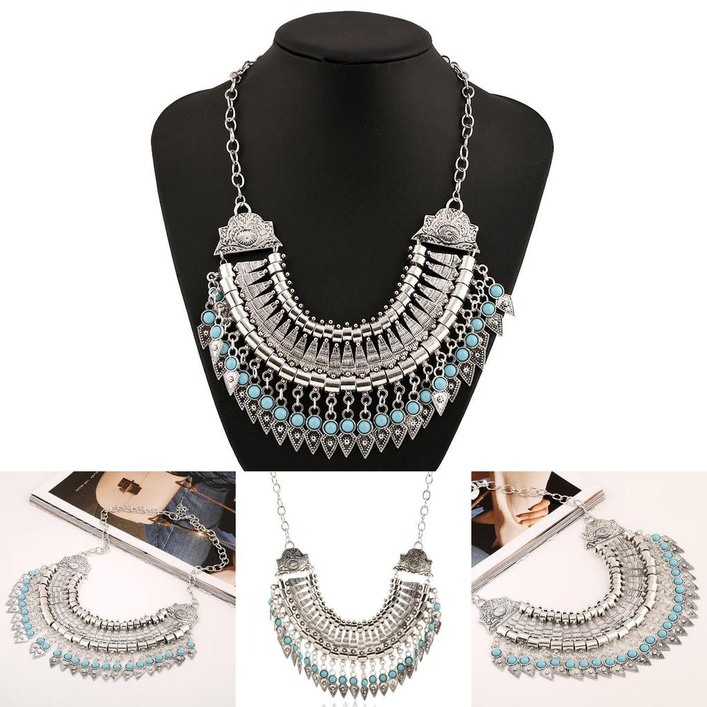 Ethnic Style Simulation Gemstone Decoration Tassel Design Women Necklace For Spring 2024