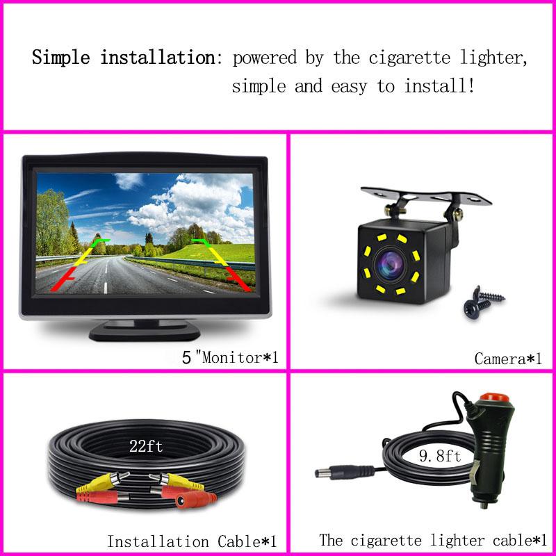 4.3/5 Inch Car LCD Monitor Rear View Backup Camera for Vehicle Van Night Vision Reverse Video Parking System Easy Installation
