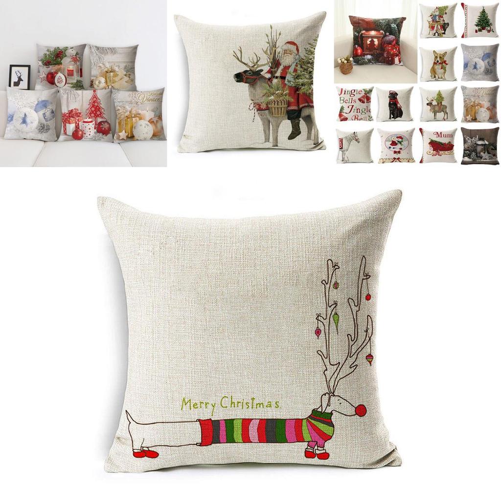 Luxurious 18" Merry Christmas Pillow Case Cotton Linen Cushion Cover For Home Decor