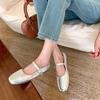 Korean version of shallow mouth Mary Jane shoes women's 2025 spring and autumn new silver flat-soled single shoes square head with women's shoes