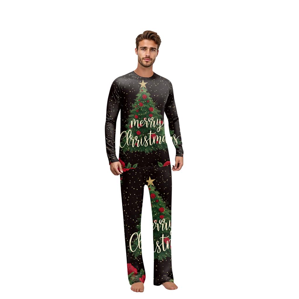 Christmas Printed Round Neck Parent-Child Long Sleeve Long Pants Home Clothes Set