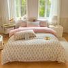 Romantic Floral Love Heart Duvet Cover Queen 4 Pcs Kawaii Strawberry Bedding Set For Girl Teen Reversible Pink Comforter Cover