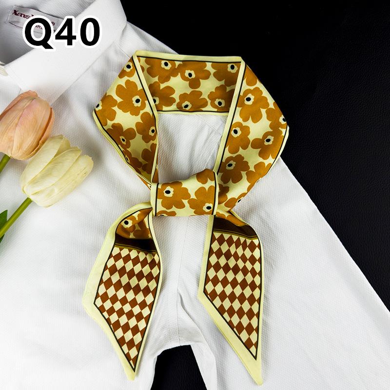 New Long Versatile Silk Scarf Tied Hair Band Bow Letter Floral Streamer Tied Bag Gift Small Silk Scarf