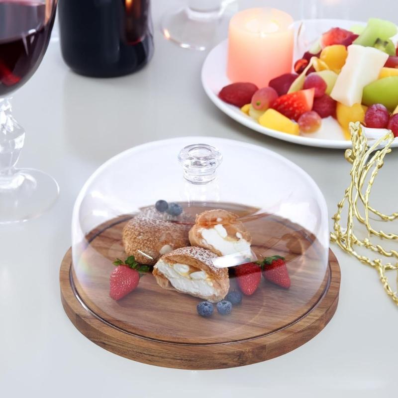 Cake Tray with Lid Round Wooden Serving Tray for Pastry Display, Cake Service, Dining Tables, Gathering Presentation and Tea Service
