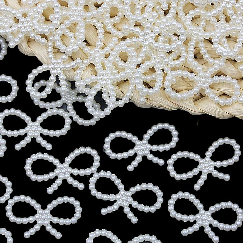 (100Pcs/pack)17*29mm Resin Imitation Pearl Bow Jewelry Accessories Hollow Phone Case Decoration Material Diy  Holiday Decoration