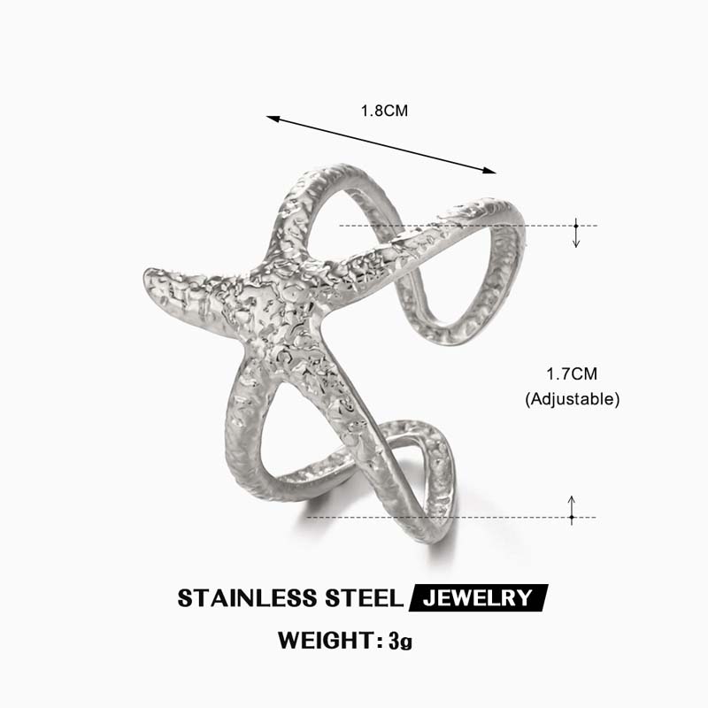 Stainless Steel Gold Color Starfish Open Rings For Men Women Vintage Metal Irregular Star Adjustable Finger Rings Beach Jewelry