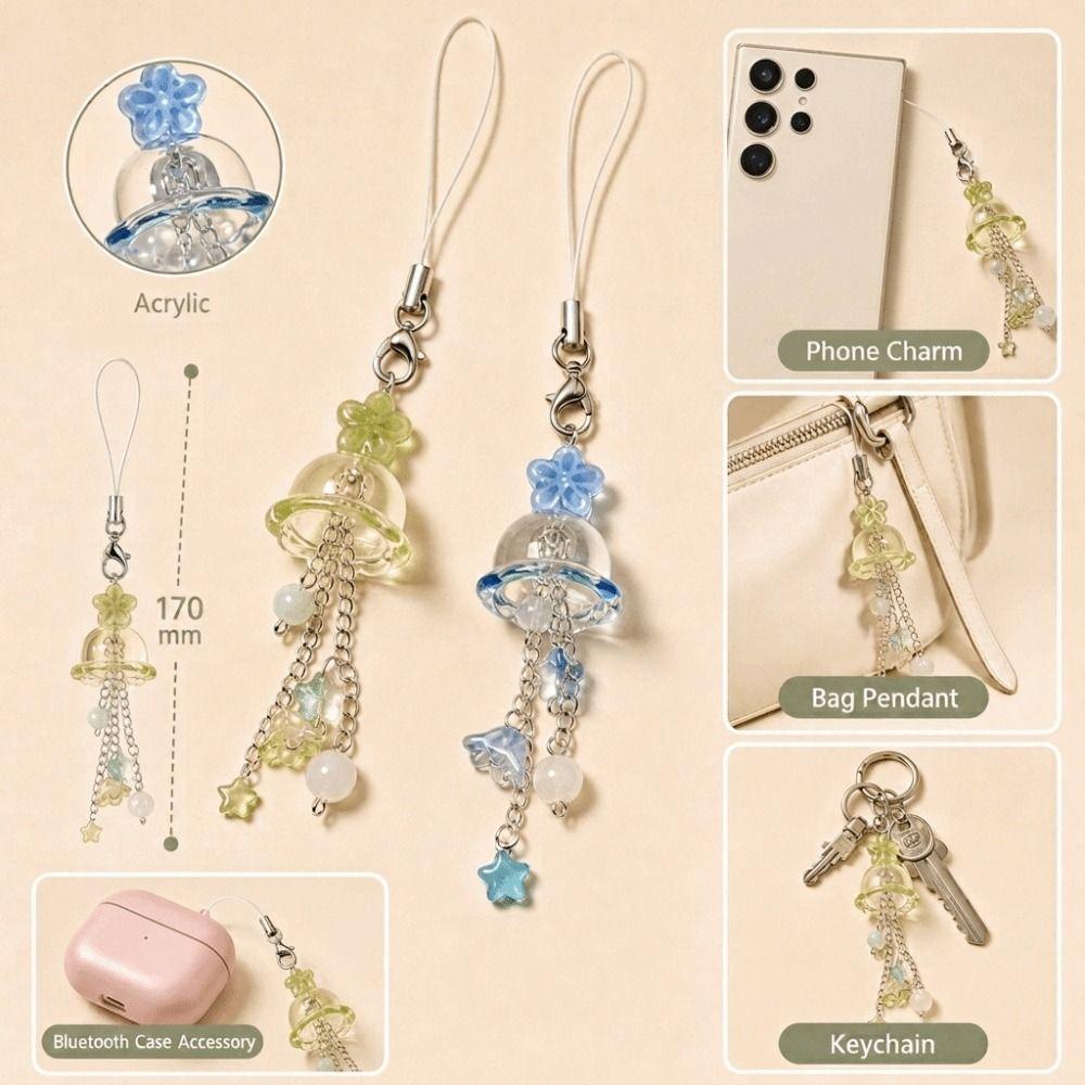 Transparent Phone Charm Star Flower Bead Phone Charm Pendant Mobile Phone Chain Bag Accessories