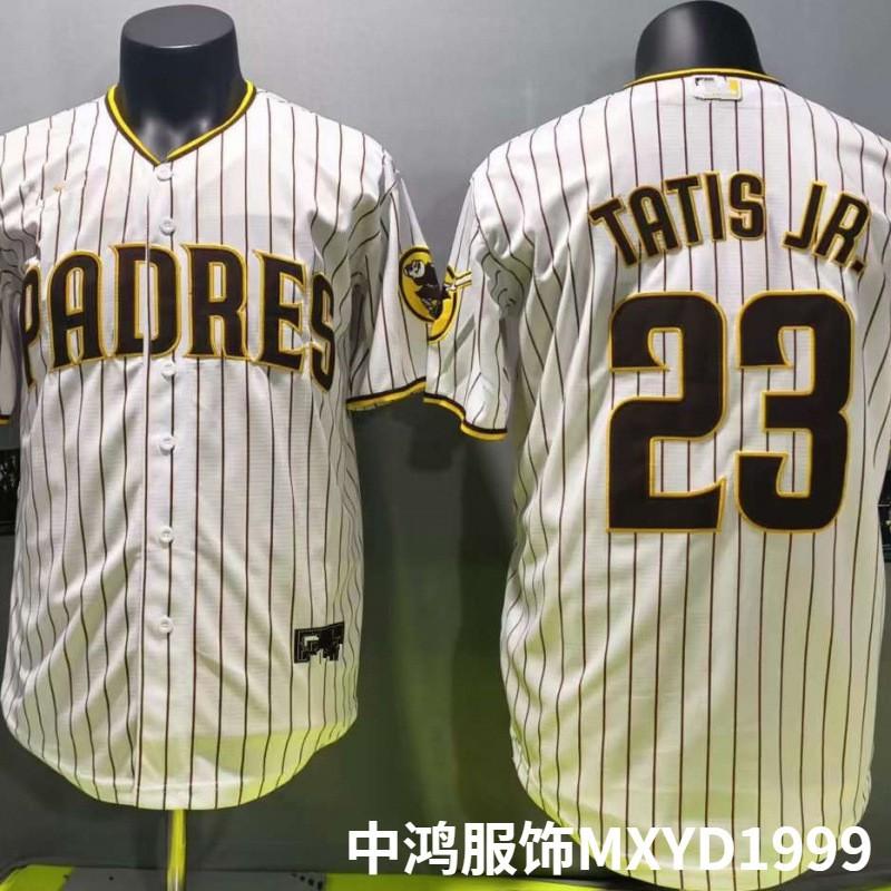 Mens Embroidered San Diego Padres 23 Tatis Jr. White Striped Baseball Jersey Hoodie Unisex Sportswear