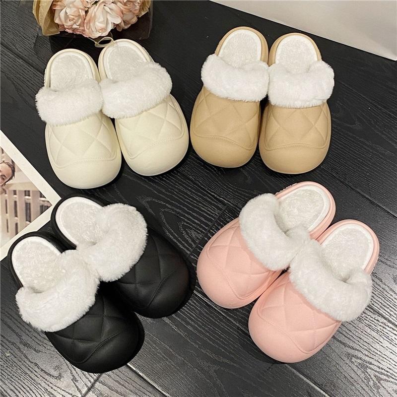 Autumn And Winter Women's Indoor Warm Soft Bottom With Velvet Toe Cotton Slippers
