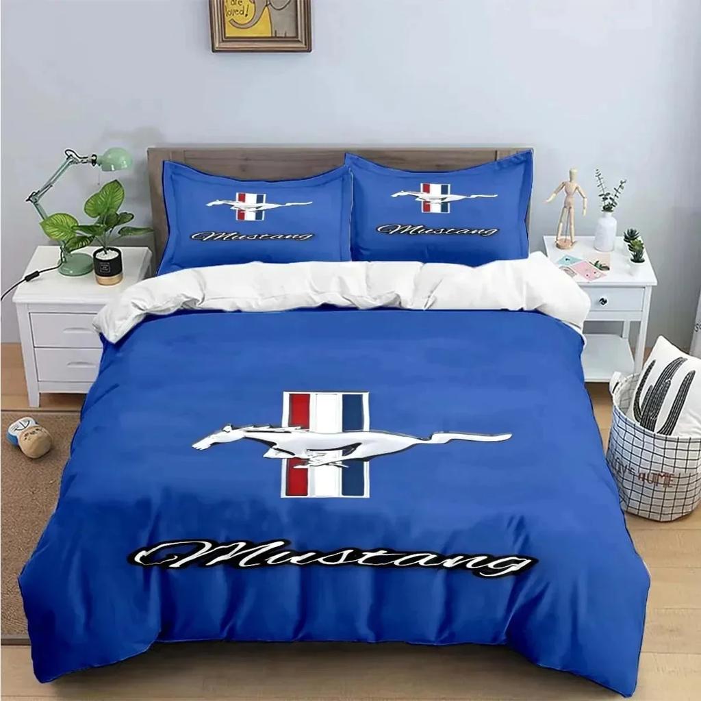 3D Print Mustang Car Logo Bedding Set Boys Girls Twin Queen King Size Duvet Cover Pillowcase Bed boys Adult Home Textileextile