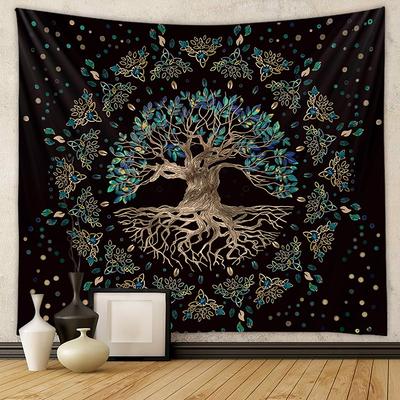 Sanded Tree of Life Printed Tapestry Home Bedroom Wall Decoration for Holiday Party Indian Mandala Meditation Room Hanging Cloth