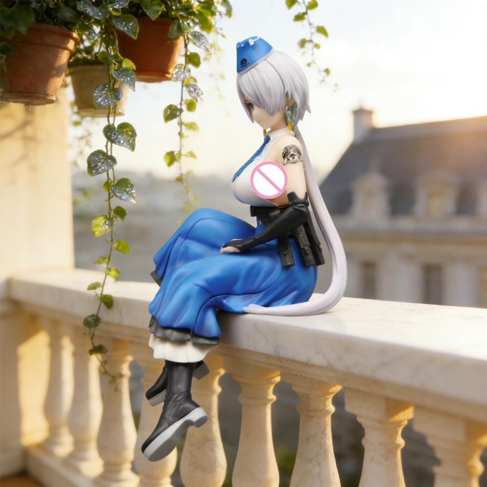 1pc Silver-haired Uniform Seated Girl Figure, Decorative Collectible Ornament, Must-have Gift for Birthdays and Festivals.