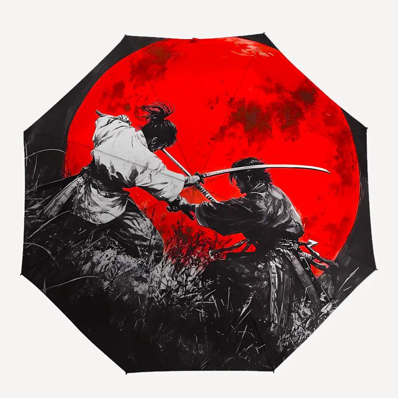 Samurai, Moonlight Themed Automatic Opening and Closing Umbrella, Compact Travel Umbrella, Lightweight and Portable, Suitable for Beach Comm