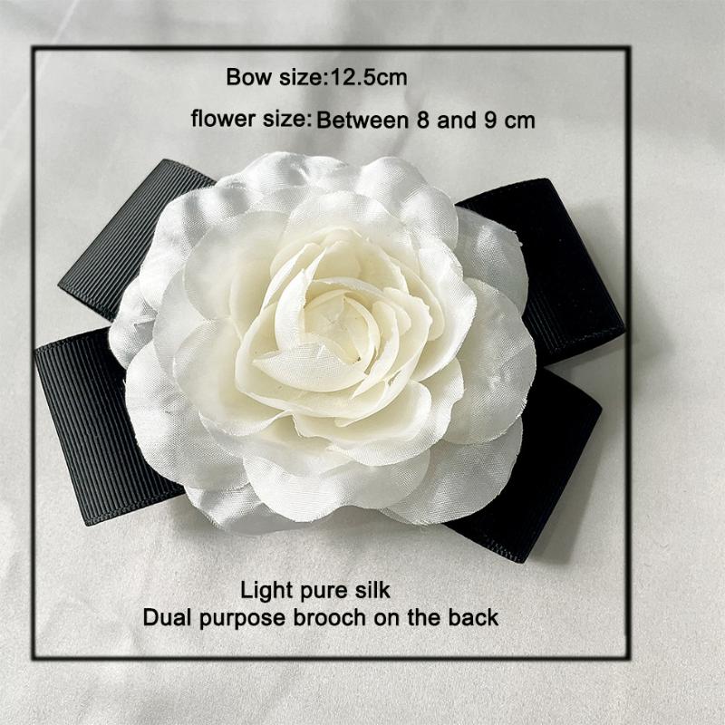 Black Bow Flowers Collar Pin French Style Camellia Flower Bow Brooch Mourning Brooch Women Shirt Collar Clothes Jewelry