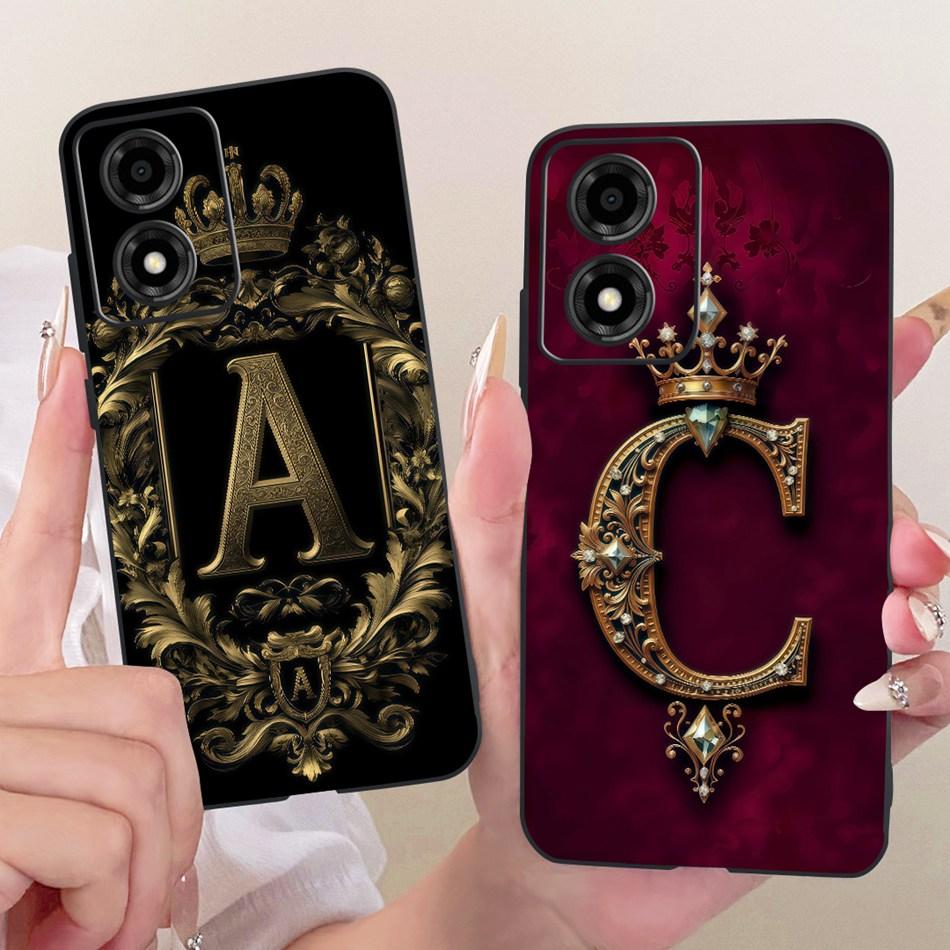 For Motorola Moto E14 Royal Crown Initial Letter Couple Phone Case For Moto E14 Black Silicon Soft Cases