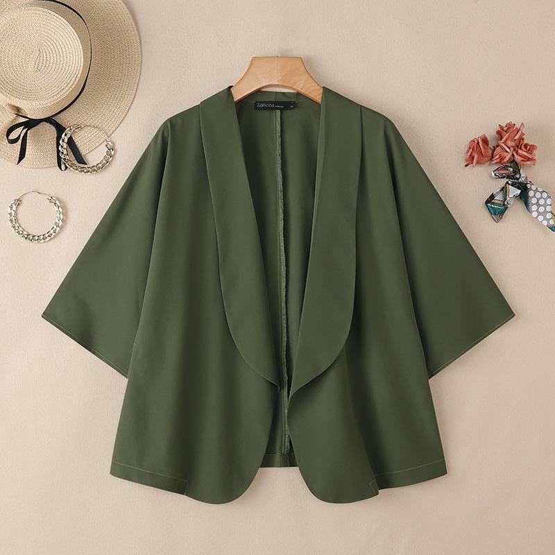 ZANZEA Women Turn Down Collar Loose Casual 3/4 Sleeve Cardigan Cover Ups