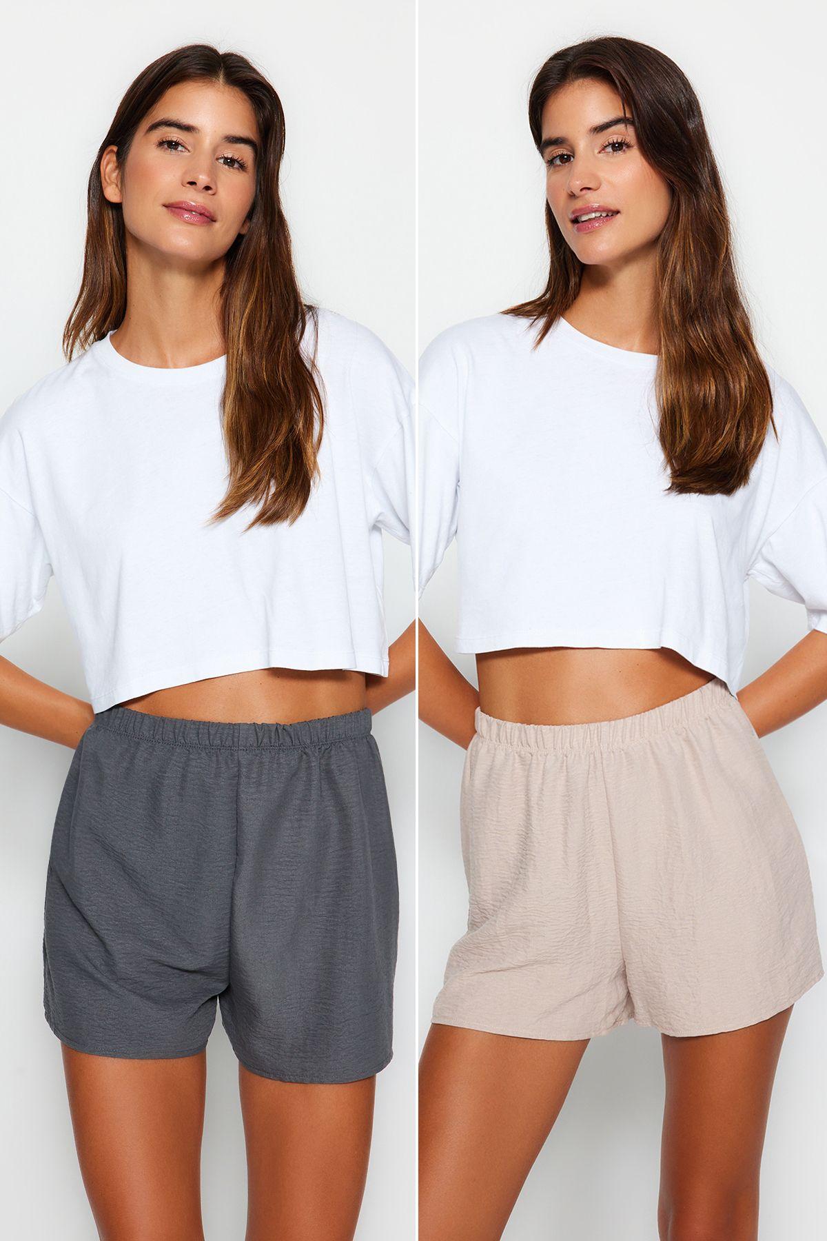 

Women s Fashion Beige-Multicolor 2 Pack Viscose Woven Shorts XS