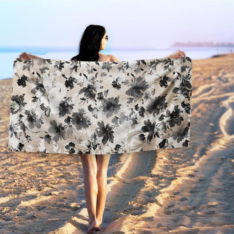 

Boho Beige and Black Floral Beach Towel, Floral Bathroom Decor,Abstract Sand Beach Towels Gifts for Women, Neutral Flowers Quick W30*H60(CM)
