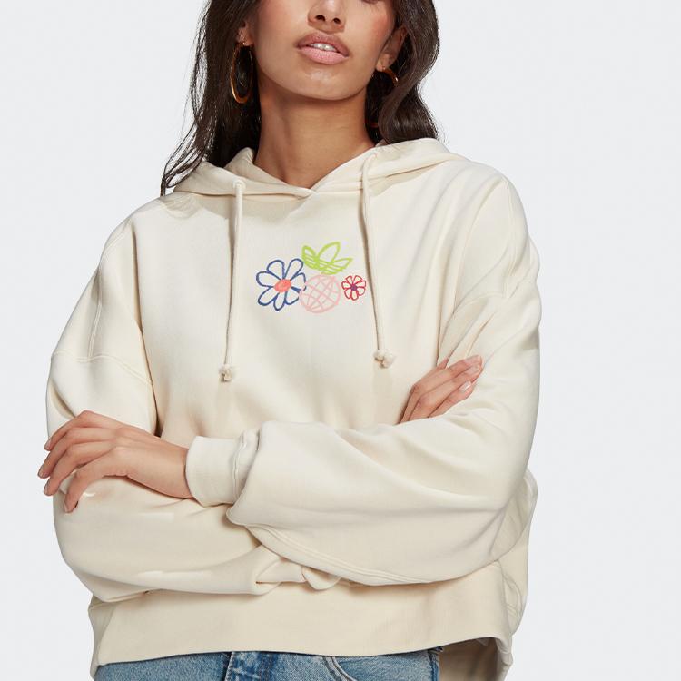 Adidas Originals Trefoil Hoodie Short Sports Pullover Sweatshirt Women Hoodies Off-White GP3495