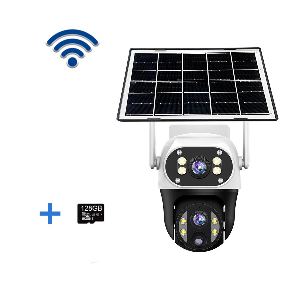 V380 Outdoor Home Garden Monitoring Dual Lens Full Color Night Vision 4G/Wifi Remote Solar Camera