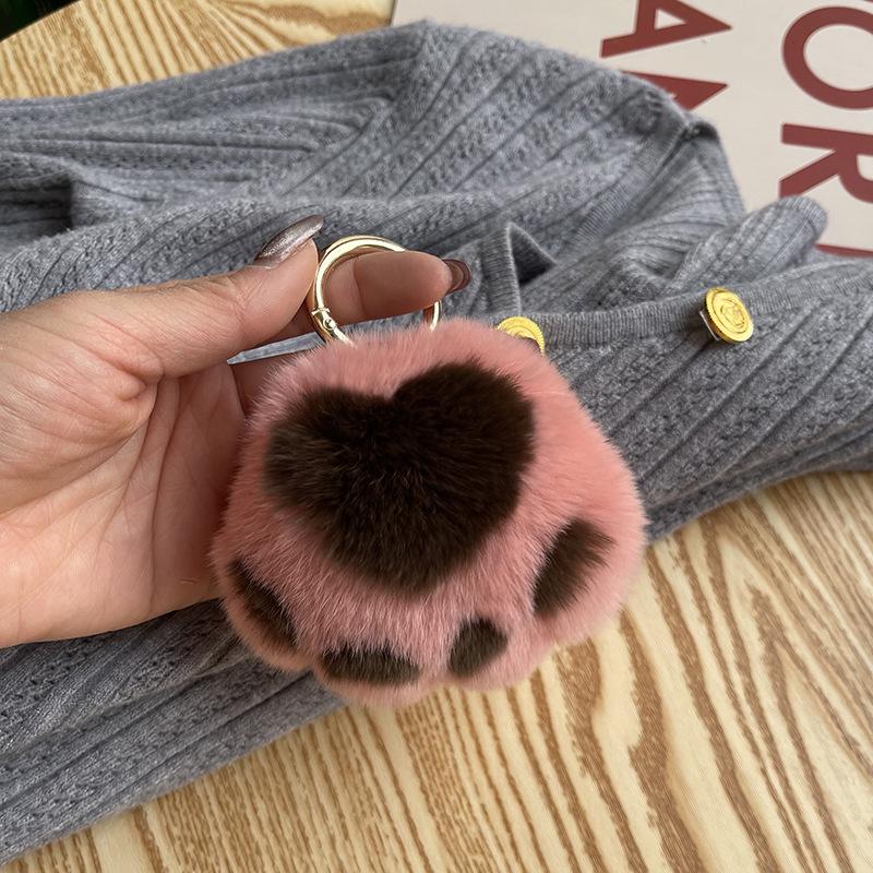 Real Fur Kitten Paw Charm - Plush Rabbit Fur Keychain & Bag Pendant